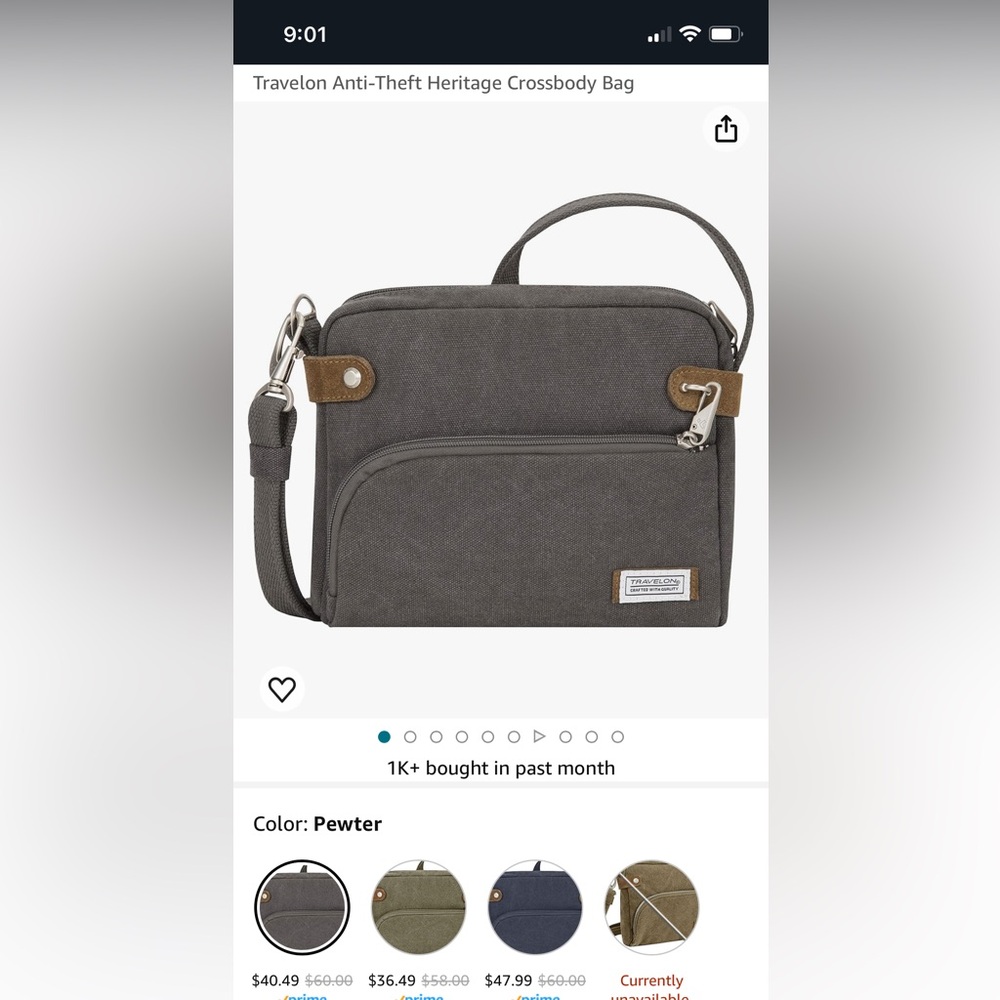 Travelon anti theft heritage Crossbody bag.